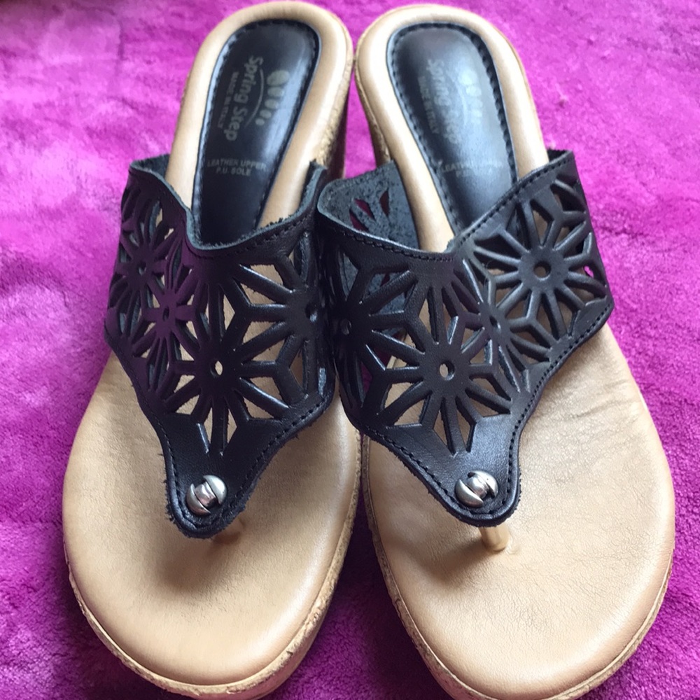Black Spring Step wedge sandals size 37 - Picture 2 of 6